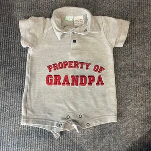 VTG Simply Basic Polo Romper Baby 3/6M Gray Property of Grandpa‎ Short Sleeve